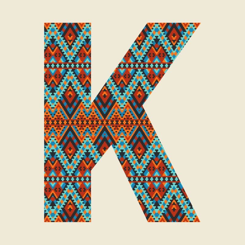 Lettre K- design boho, monogramme coloré