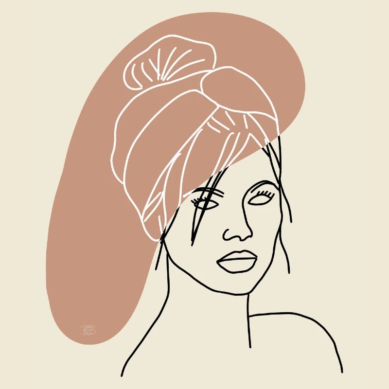 "Dame mit Tuch", Boho Line Art Design, "Faces"