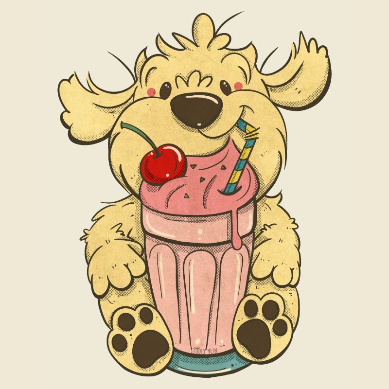Cockapoo Thor mit rosa Milchshake