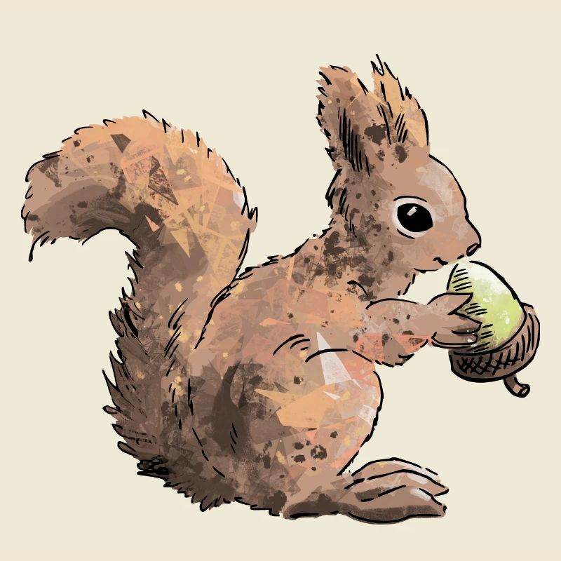 Colorful squirrel with a nut