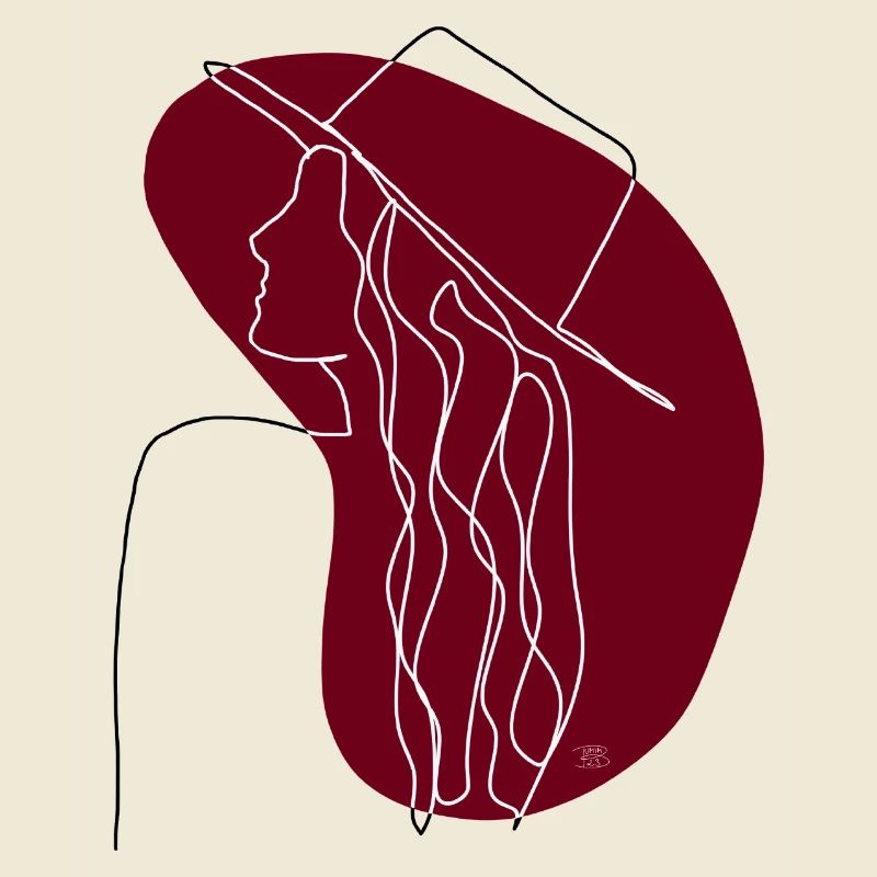 "Dame mit Hut", Boho Line Art Design, "Faces"