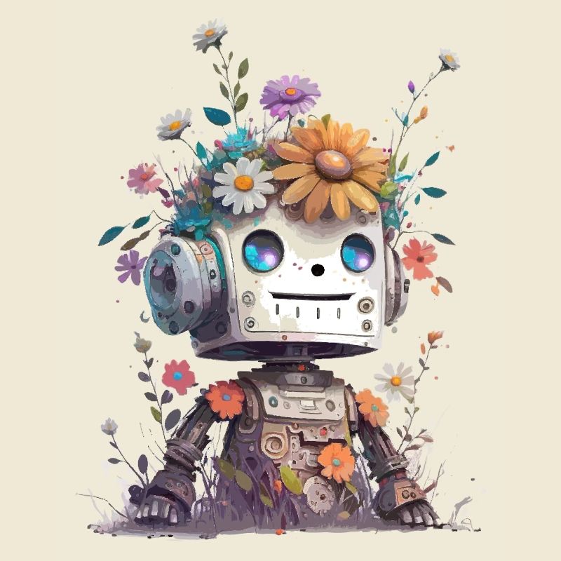 Small robot with flowers