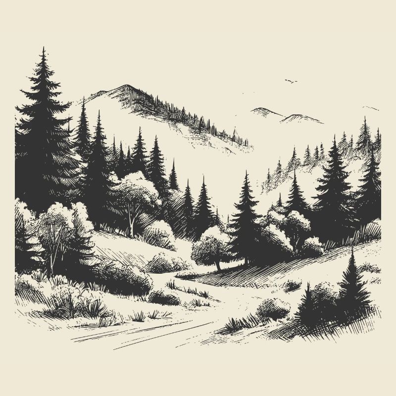 Forest Mountains Landscape Drawing