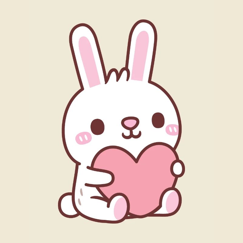Cute White Rabbit Hugging Heart Doodle