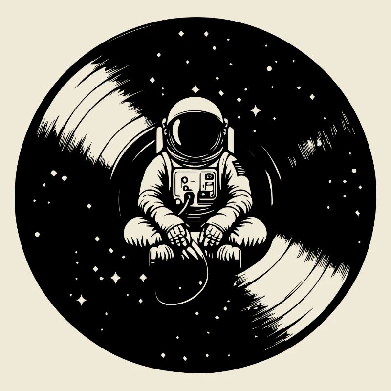 astronaut sitzt auf einer vinyl schallplattc