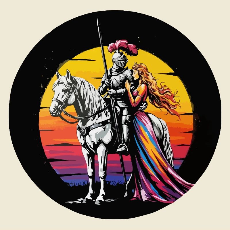 Chevalier sur le cheval blanc avec couleur princesse