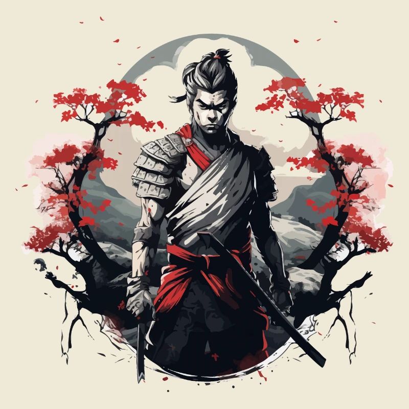 Samurai Japan Cherry Tree Landscape