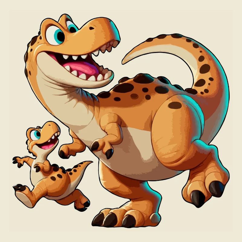 Allosaurus-Mutter mit herumtollendem Kind