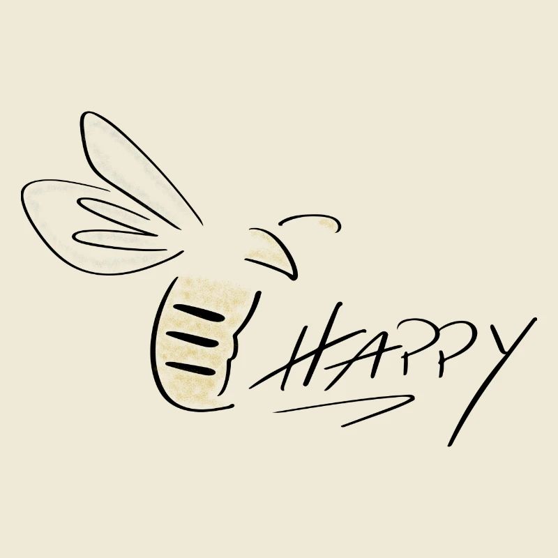 Bee Happy Line Art - Minimalistisch mit Farbklecks