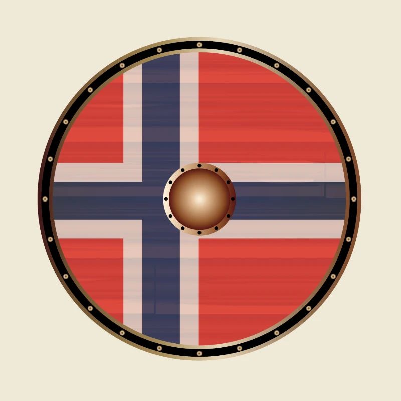 Round Viking Shield With Norwegian Flag