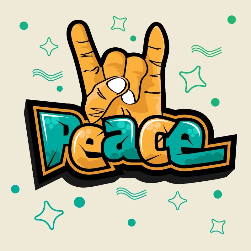 Peace text art with Risen fingers