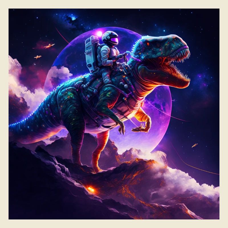 Astronaute céleste chevauchant t rex