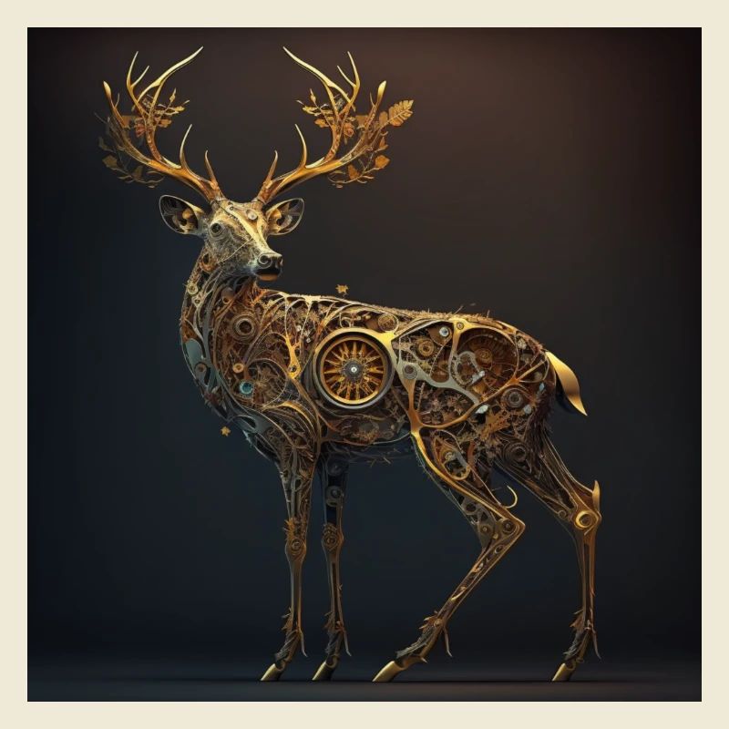 Deer, Mechanical, Gold, Hyperrealistic