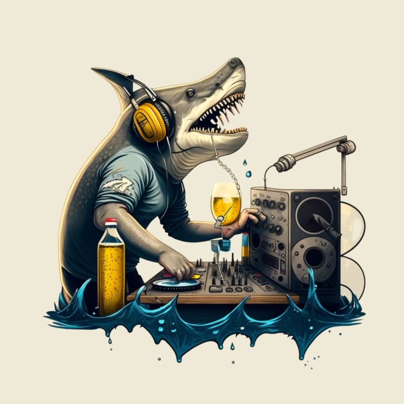 Predator DJ, requin derrière les platines avec de la bière