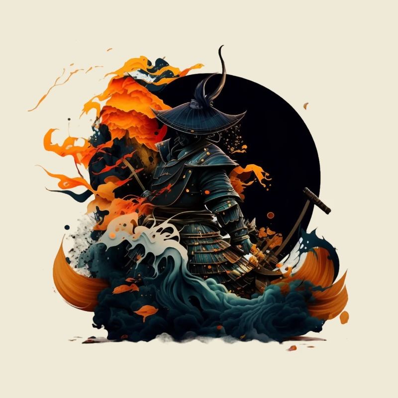 Cooler Samurai in der Rauchwolke