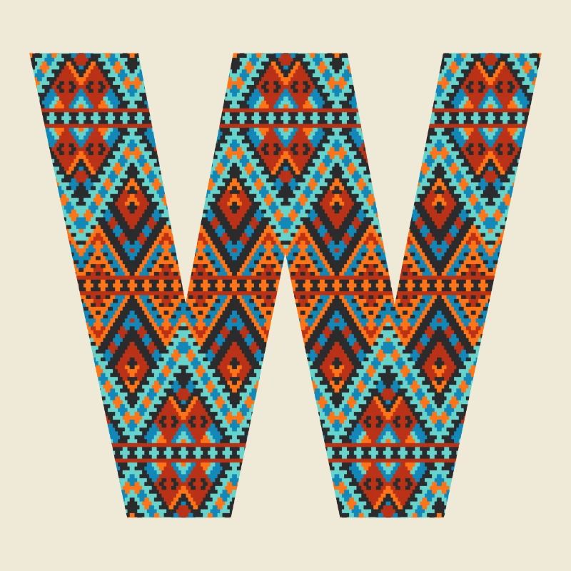 Lettre W- design boho, monogramme coloré