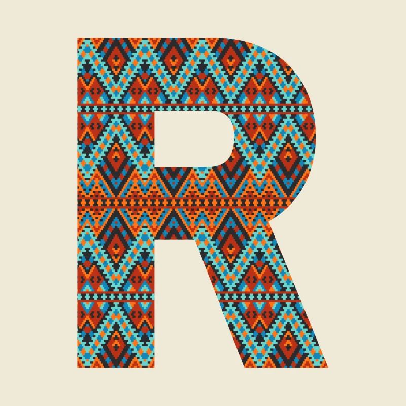 Letter R- boho design, Colorful monogram