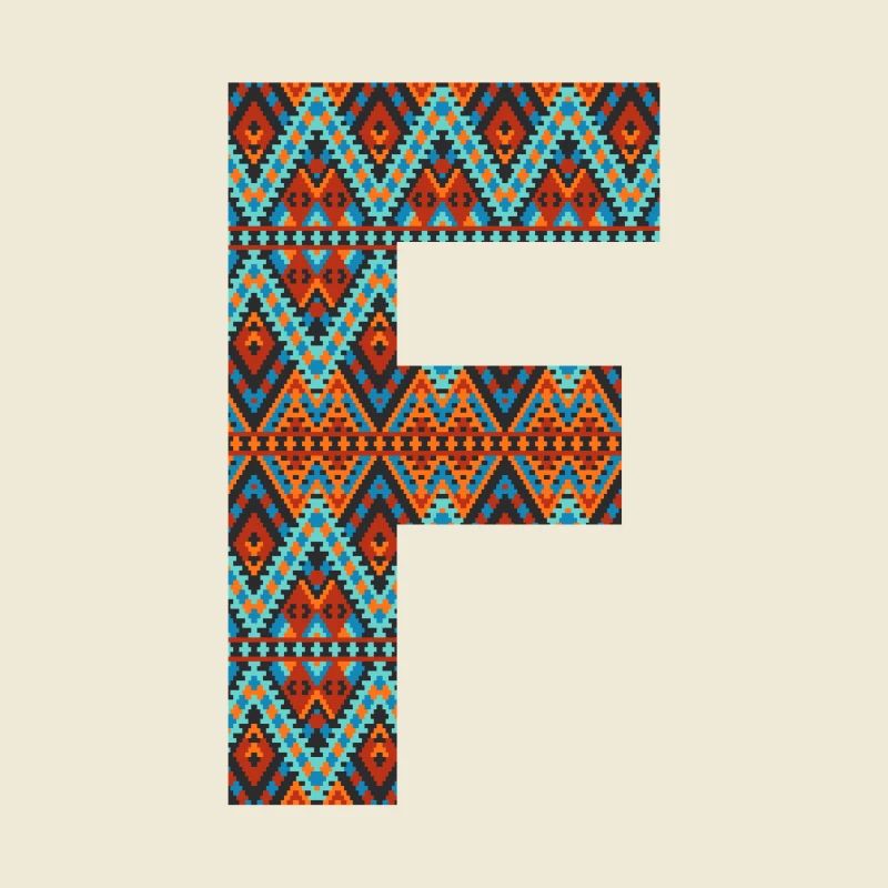 Buchstabe F - Boho-Design, buntes Monogramm