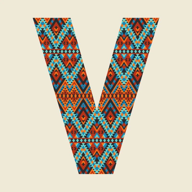 Buchstabe V- Boho-Design, buntes Monogramm
