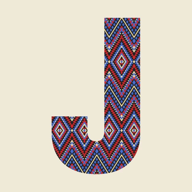 Monogramme Lettre J - design coloré boho