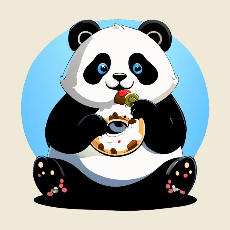 panda eats donut