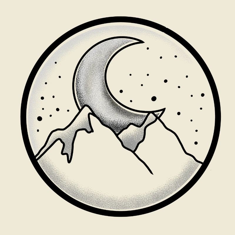 Witchcore wunderschöner Circle Mountain und der Mond