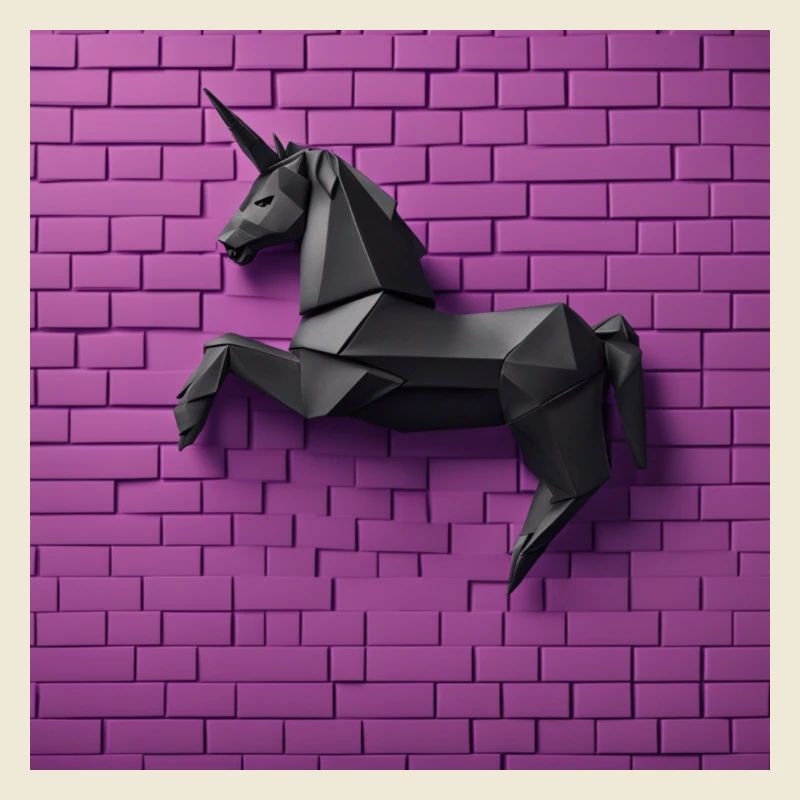 Licorne noire devant un mur violet