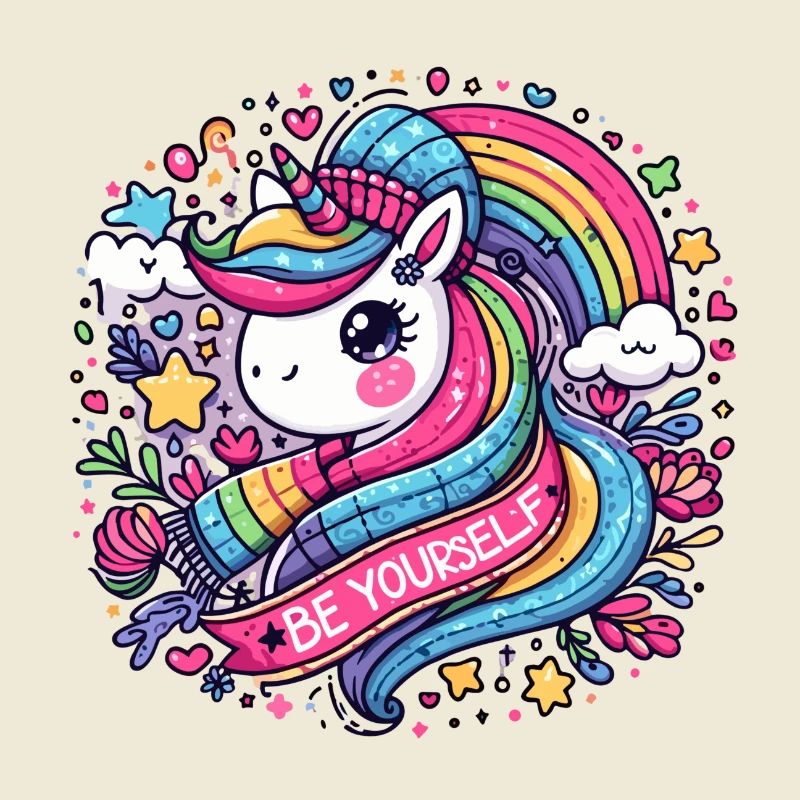 Regenbogen Einhorn Mütze und Schal Set - Sei du selbst