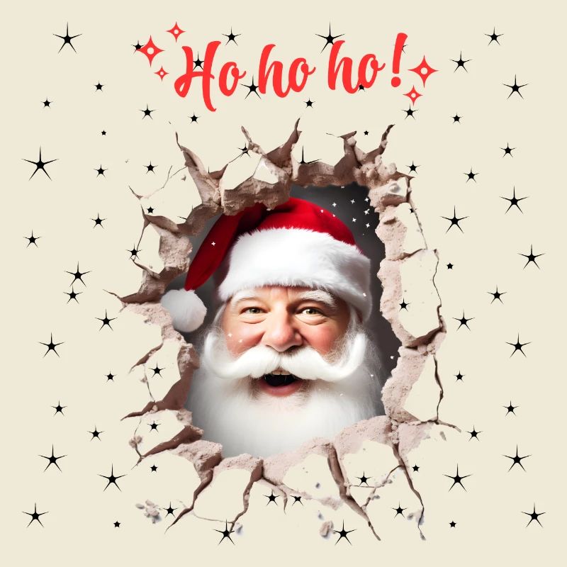 Le Père Noël jette un coup d’œil à travers un trou dans le mur