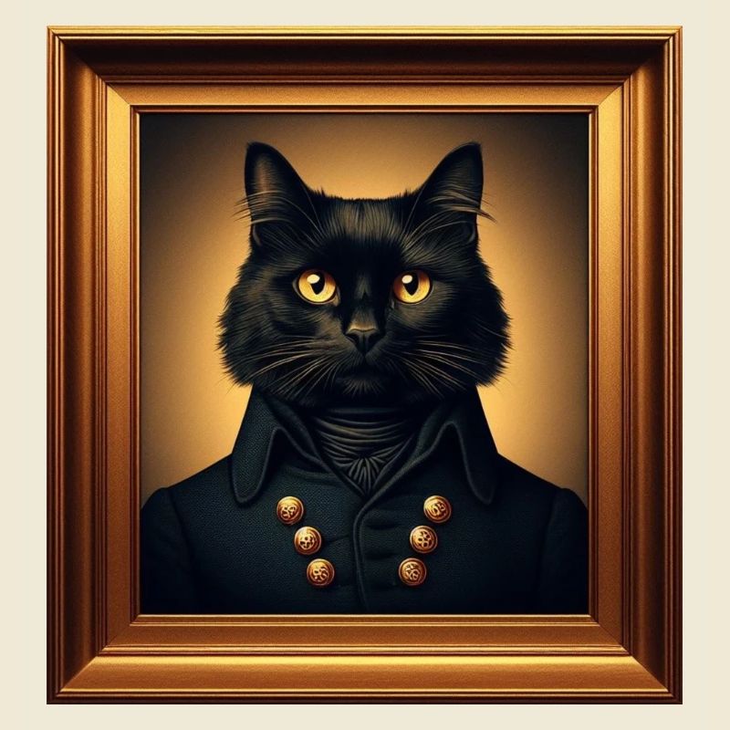 Portrait d’un chat noir dans un cadre doré