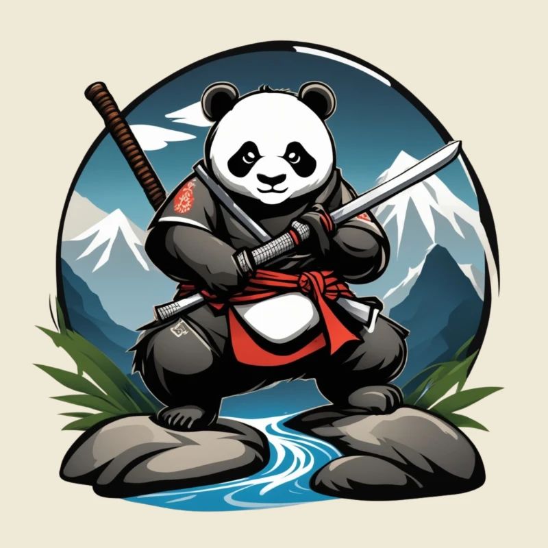 Panda Samouraï dans les Montagnes