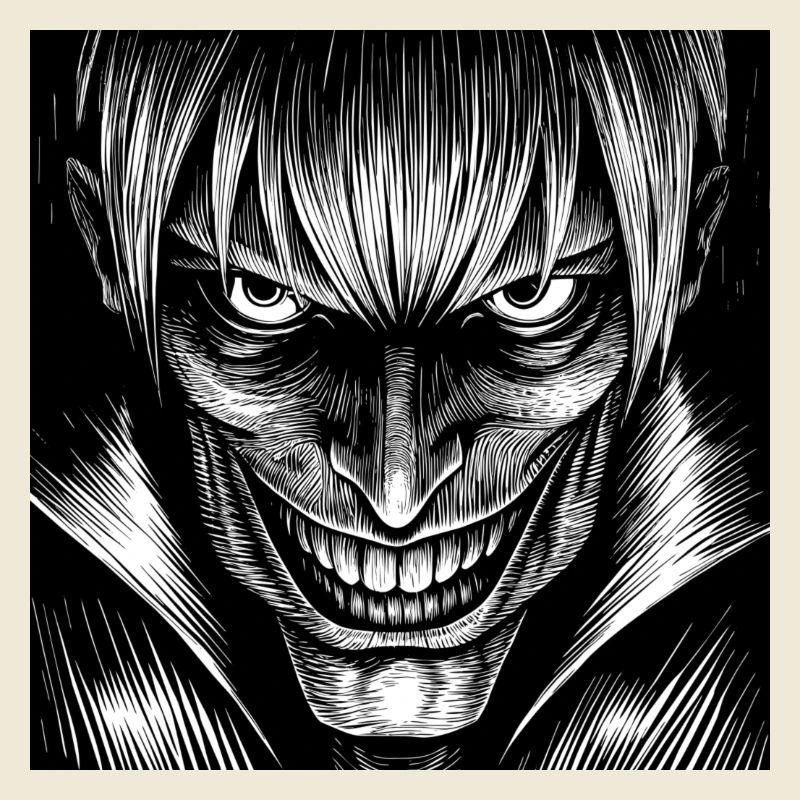 evil anime black & white