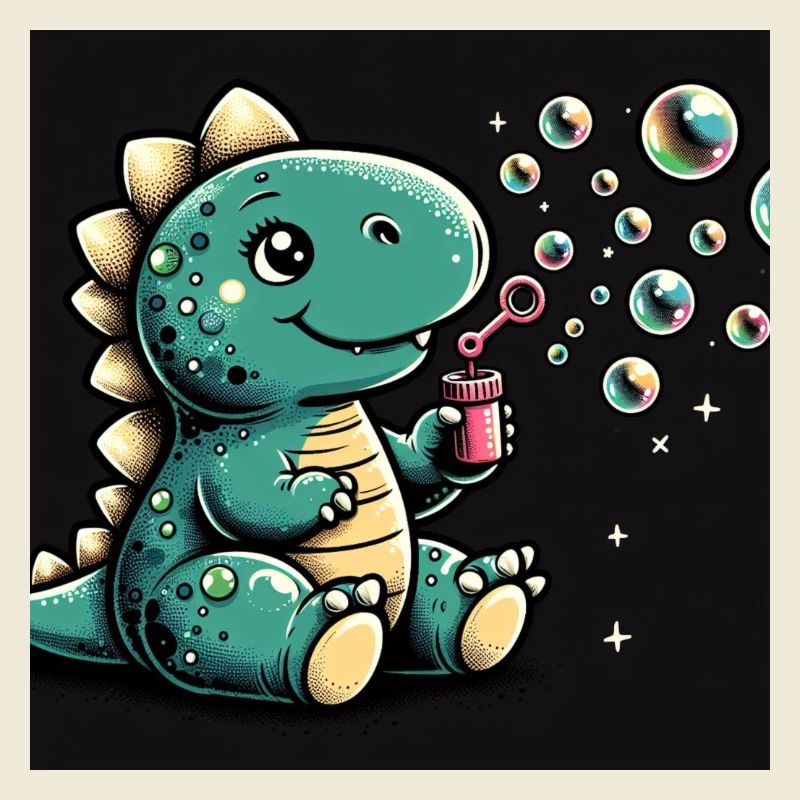 Dino with soap bubbles in space