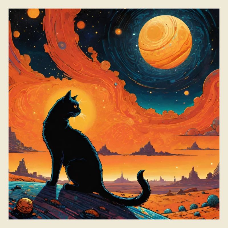 Schwarze Katze sitzend Illustration