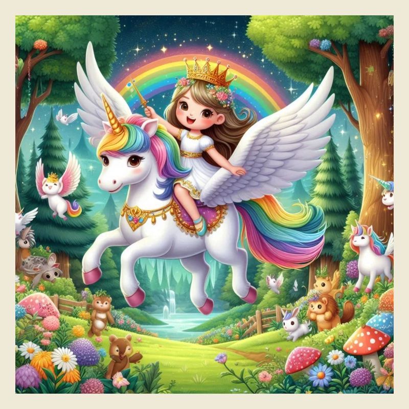 Prinzessin auf einem fliegenden Einhorn