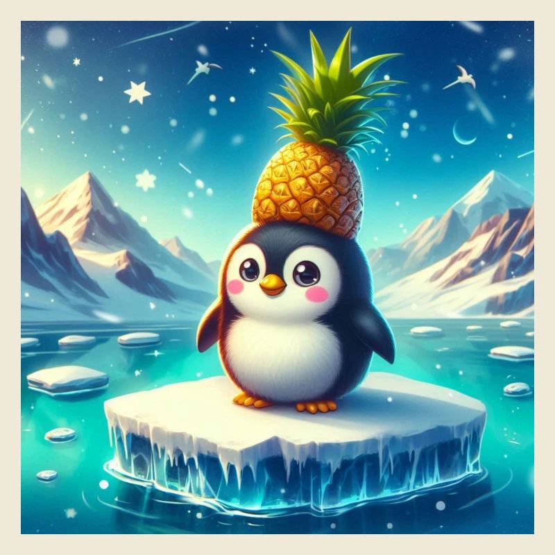 Süßer Pinguin mit Ananas auf Eisscholle