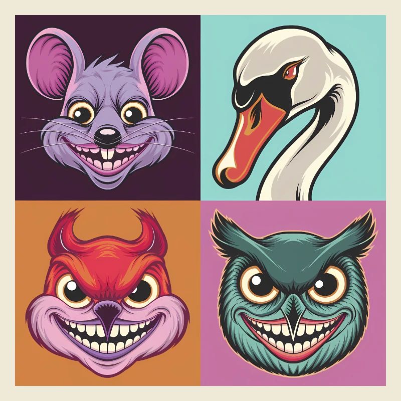 Pop-art Schwan Maus Eichhörnchen Eule Smile