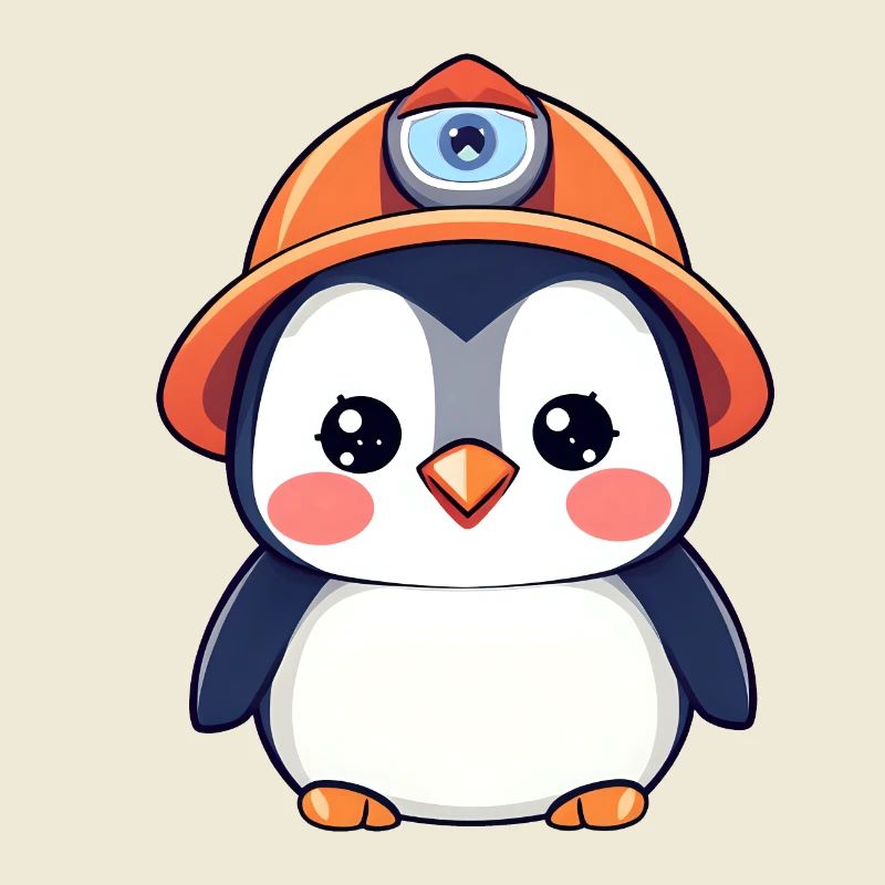 Bautrupp-Pinguin mit orangefarbenem Schutzhelm