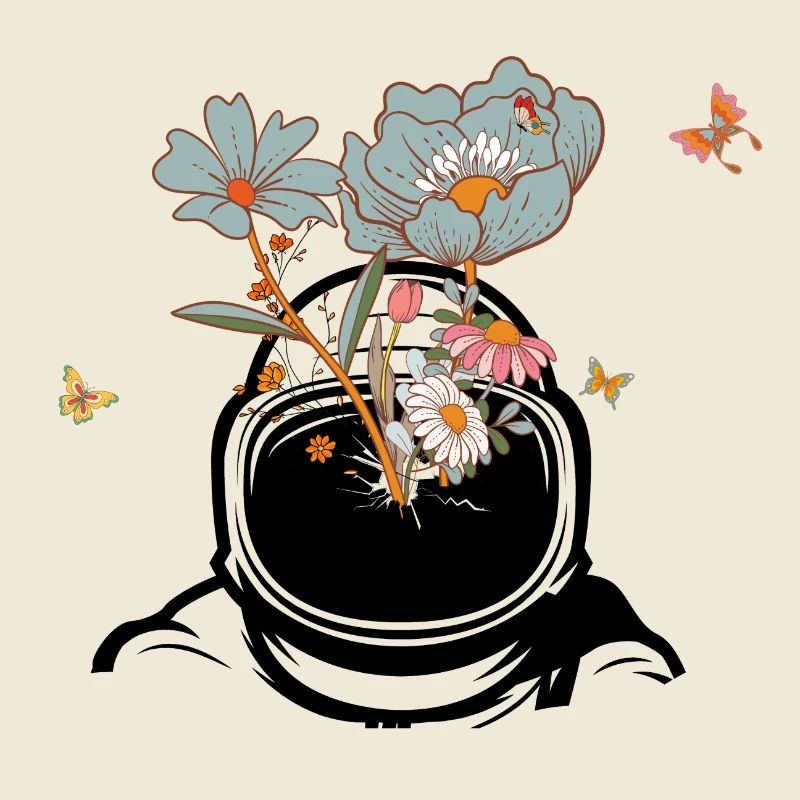 Astronaute avec des fleurs rétro - idée cadeau