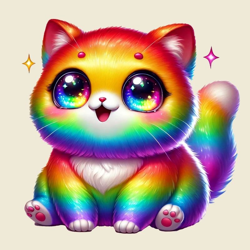Chat Kawaii Arc-en-ciel - Chat arc-en-ciel mignon avec Glit