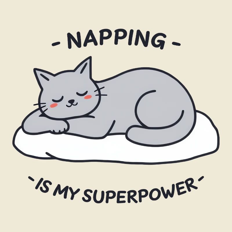 Relaxed Gray Cat Sleeping on a Pillow