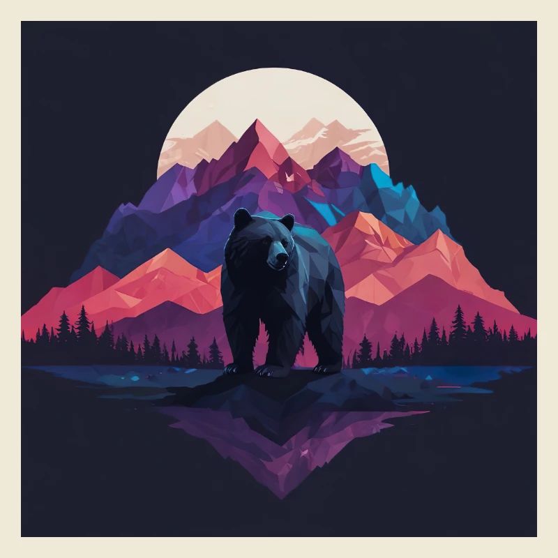 Bear with nature landscape at moonlight