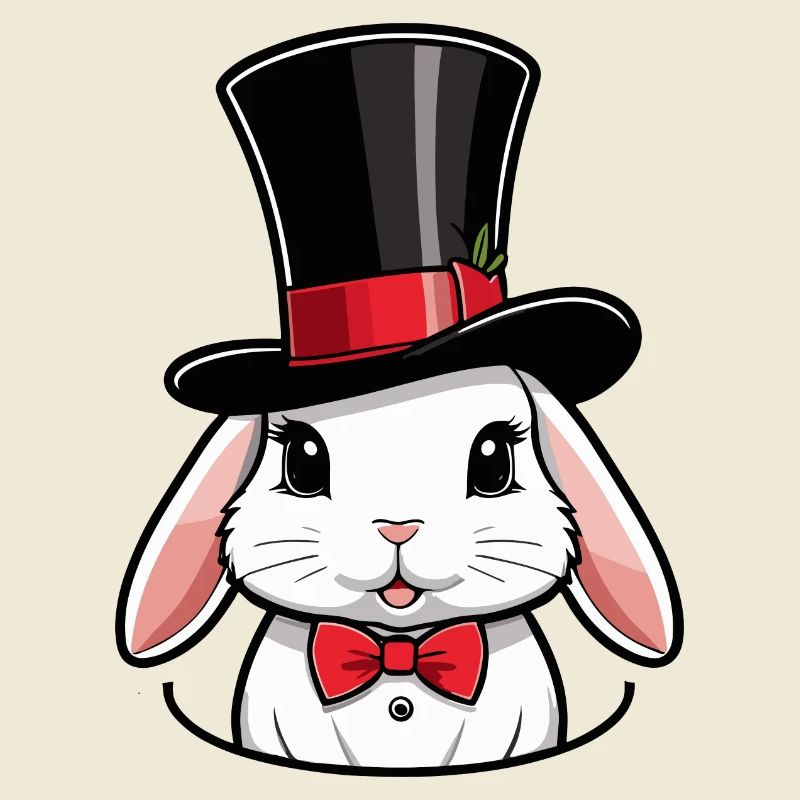 Rabbit head with hat and bow tie