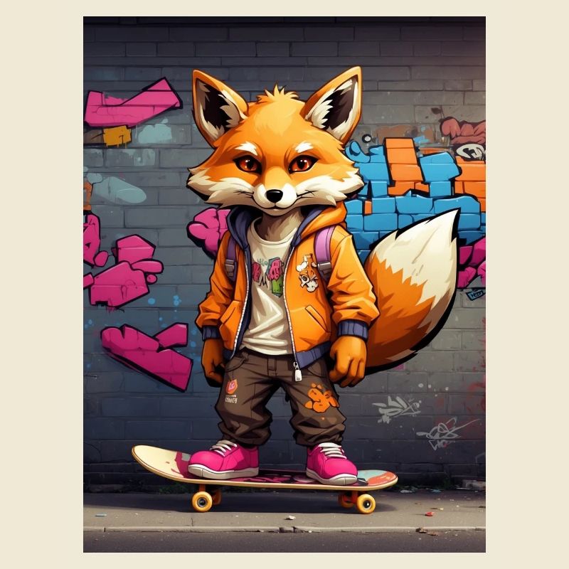 Fuchs auf Skateboard