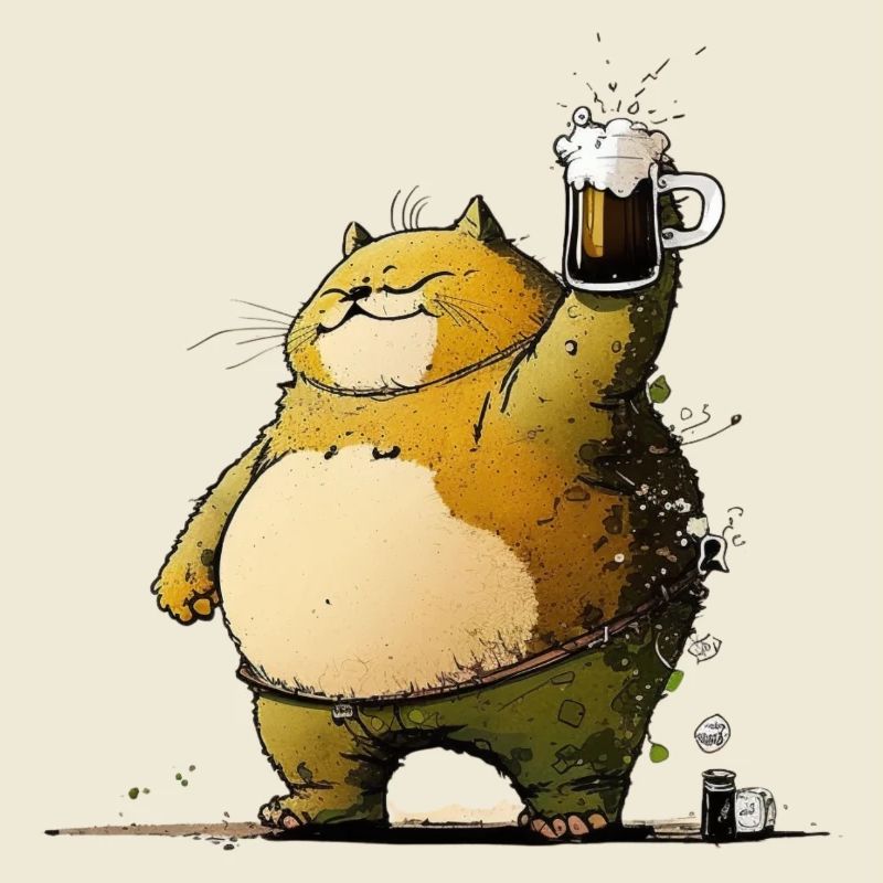 Dicke Katze feiert mit Bier