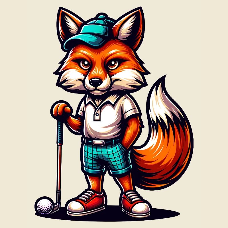 Golf-playing fox with charm and style