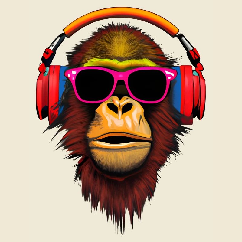 Singe réfrigéré avec écouteurs et bri soleil
