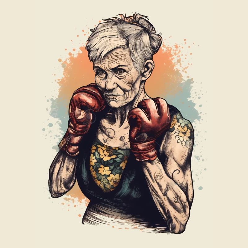 Coole Boxer Oma mit Boxhandschuhen