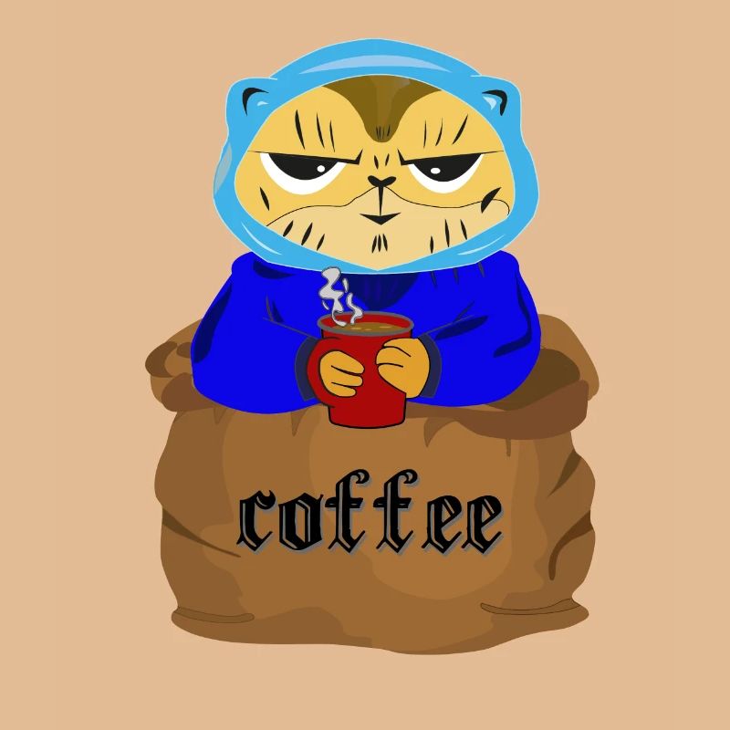 Kaffee im Sack mit einer Katze und ein Kaffeetasse