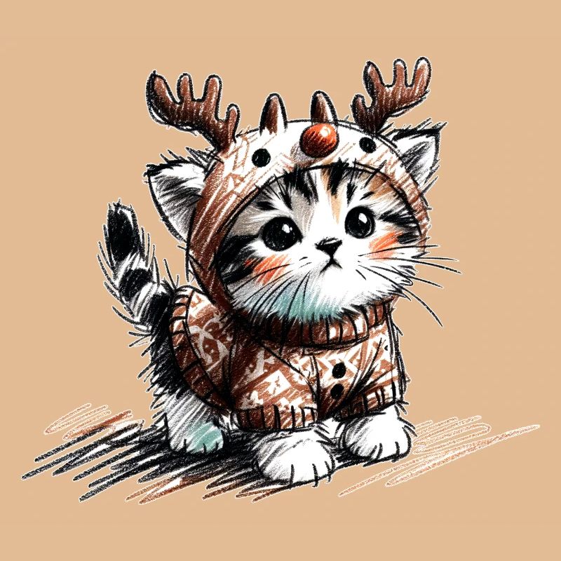 Katze mit Rentiergeweih und Pullover